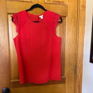 J. Crew Red Lace Cap Sleeve Blouse